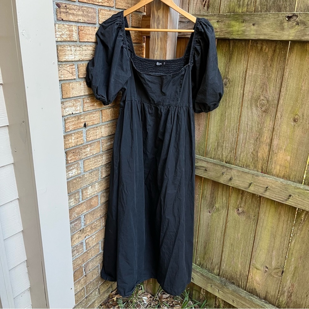 Nasty Gal Black Puff Sleeve Midi Dress